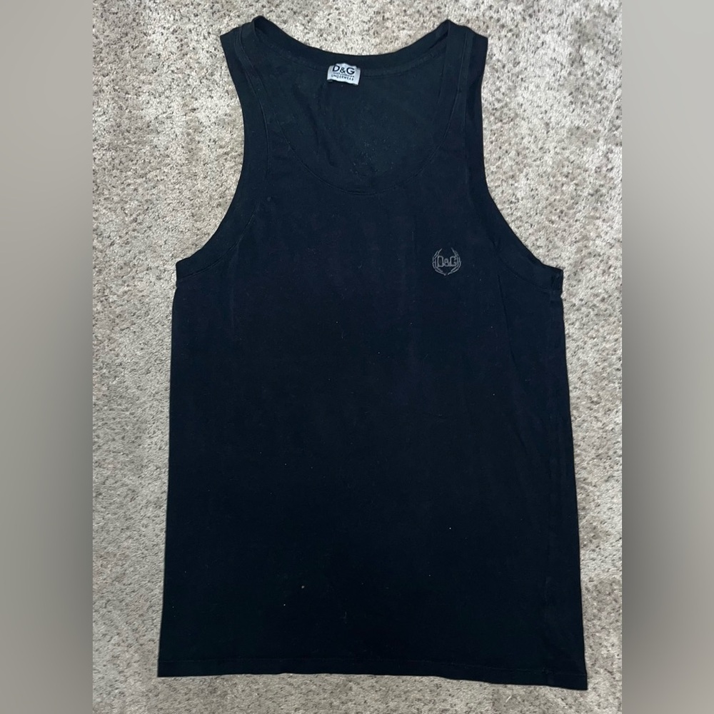 Dolce & Gabbana D&G Embroidered Black Crewneck Tank Top Size M